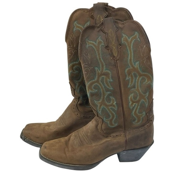 Justin Boots Women's Size 6.5B Brown Leather Embroidered Cowgirl Boots *READ* - Picture 6 of 9